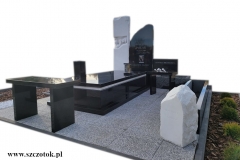 Pomnik nowoczesny z czarnego granitu w polaczeniu z rzezba z bialego greckiego marmuruThassos wraz z galanteria nagrobkowa, Sosnowiec