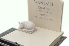 556 Nagrobek nowoczesny z konglomeratu kwarcowego wraz z rzezba kota z piaskowca, Tychy, rzeźbiarka Paulina Garbocz